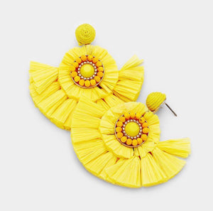 Yellow Raffia Earrings